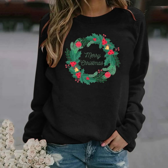 Tetras Womens Tops Dressy Casual Fall,Women's Round Neck Fashion Casual Long Sleeve Christmas Print Sweatshirt,Tops Blousese