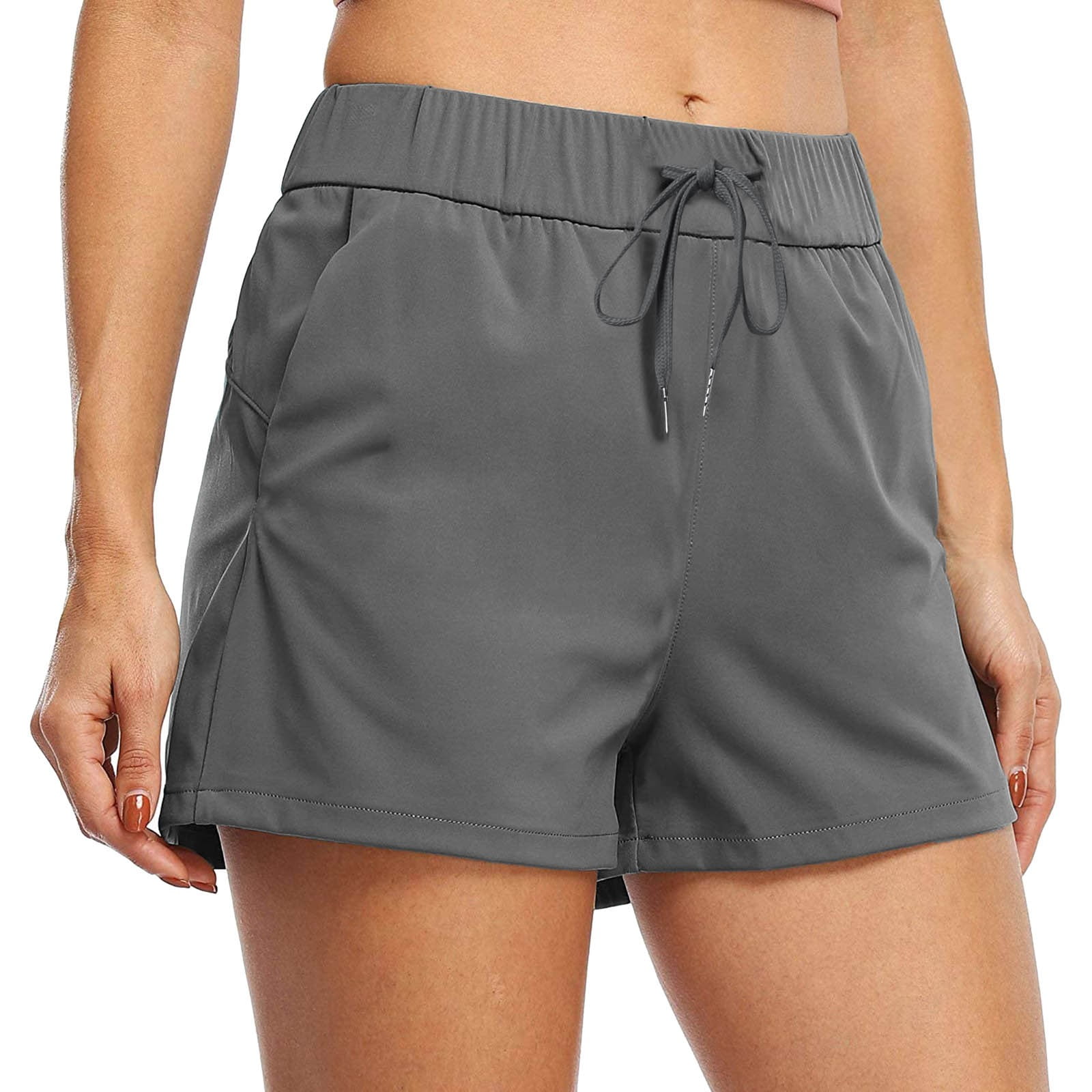 Ketyyh chn99 Linen Shorts Women 2024 Running Shorts Casual High Drawstring Waist Track Shorts Grey XL