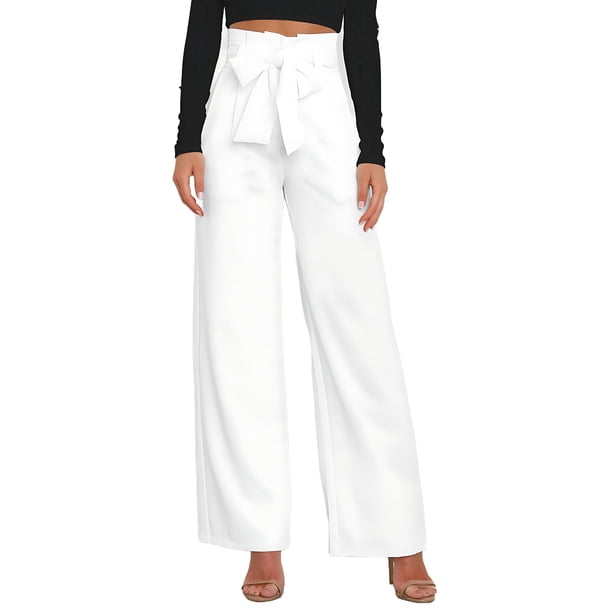 Pantalones Palazzo de Pierna para Mujer, con Cinturón, Cintura Alta, Informales, Holgados, Largos y con Bolsillos. S