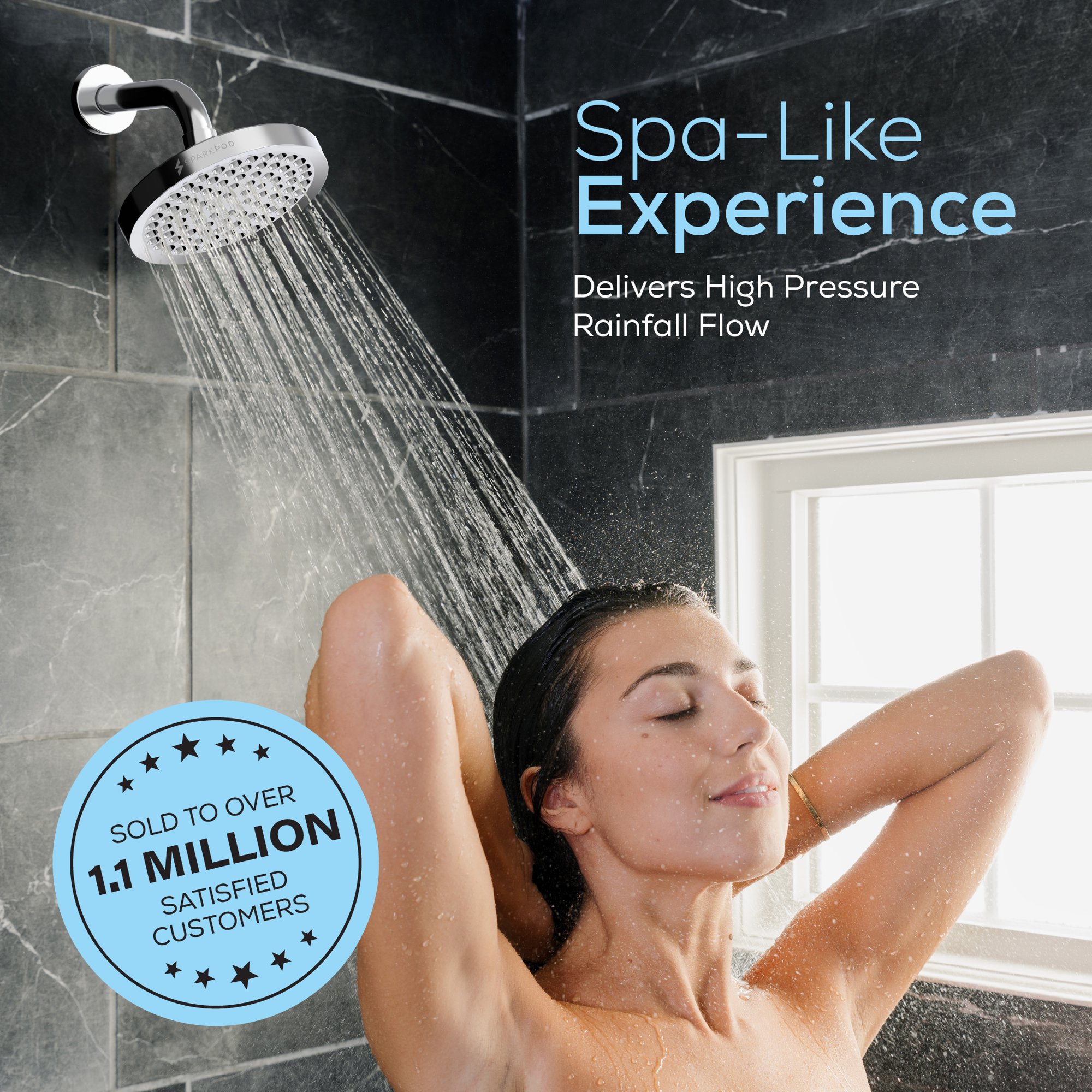 SparkPod 6 Inch Chrome High Pressure Rainfall Showerhead photo 2