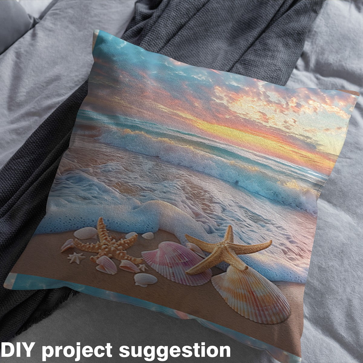 Manfei Summer Beach Fabric by the Yard (1 Yard), Tropical Ocean Sea Decorative Fabric by the Yard, Starfish Seashell Conch Sewing & Crafting Fabric