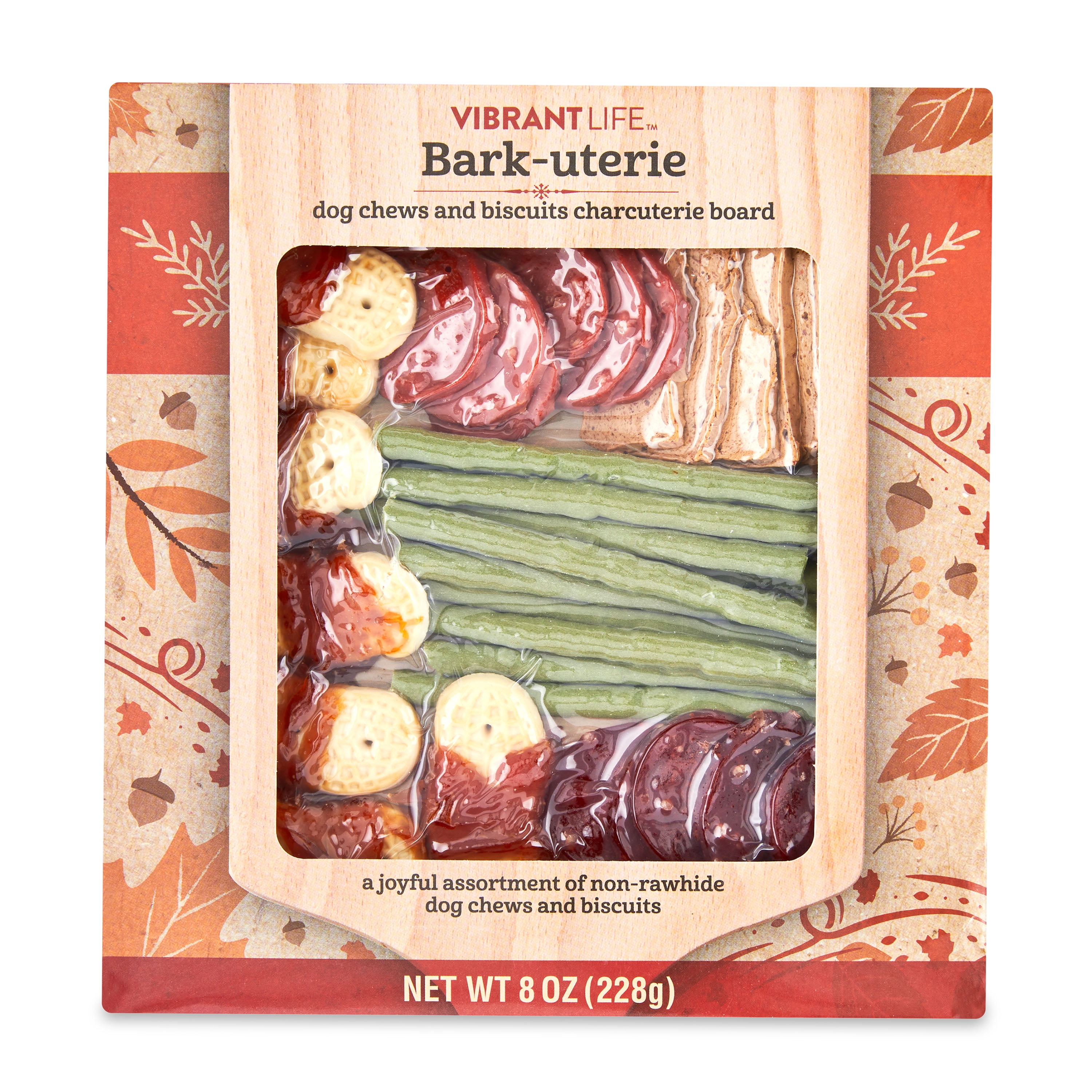 Vibrant Life Holiday Dog Charcuterie Board, Assorted Dry 100% Rawhide-Free Dog Soft Chews & Crunchy Biscuits, 8 oz Box
