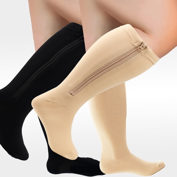 Socks for Women & Men: 2 Pairs Plus Size Athletic Socks for Women Wide Calf 15-20mmHg, Zipper Athletic Socks Women for Nurses, Post-Surgery & Pregnancy