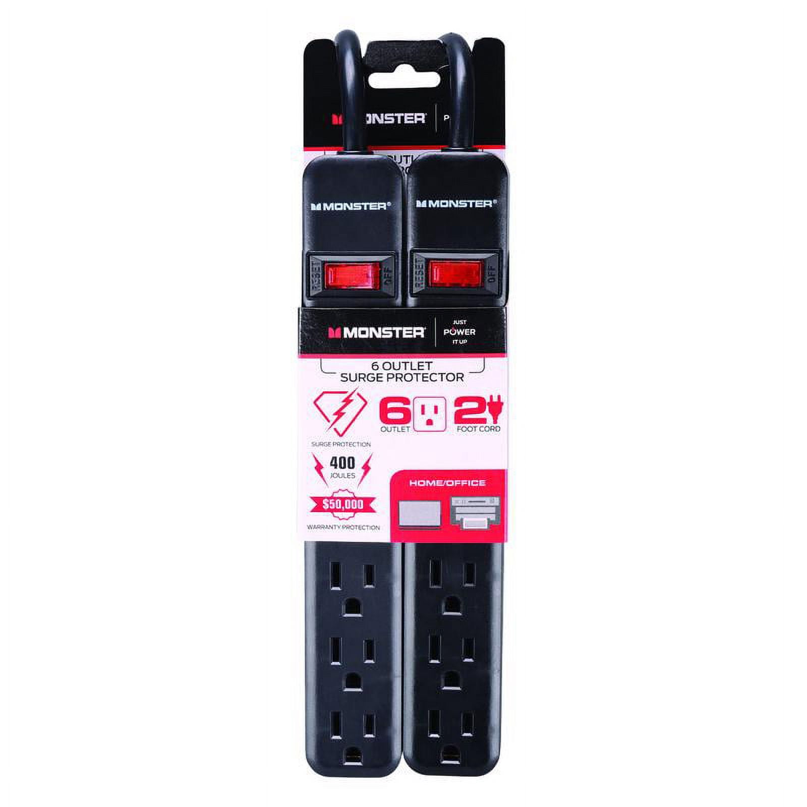 Monster 3001099 2 ft. 6 Outlets Power Strip with Surge Protection, Black