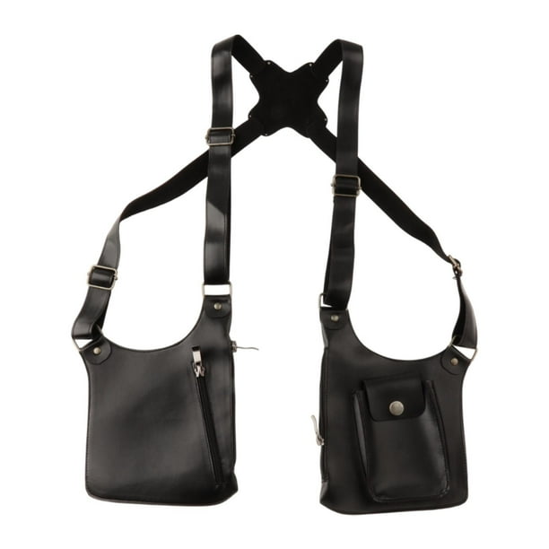 Bolso bandolera doble multiusos de diseño retro con arnés Negro