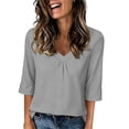 thumbnail image 2 of Inleife Womens Half Sleeve Tops Fashion Ladies Casual Basic Tees V-Neck Relaxed Fit Pleated T-Shirt for Daily Wear, 2 of 6