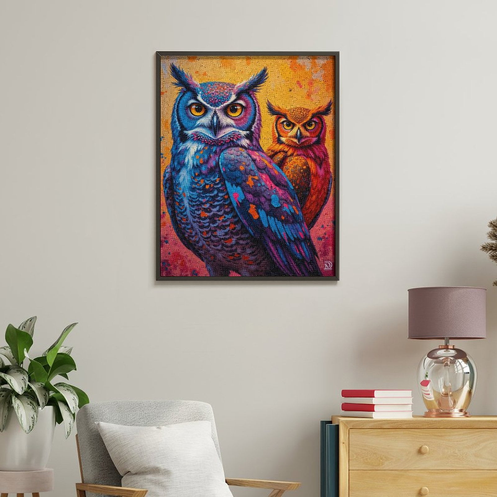 Paint By Numbers Kit for Adults Beginner - DIY Colorful Owl Duo Art Fantasy Canvas Painting Kits for Adults, Frameless Paint By Number for Adults for Home Wall Decor 16x20 Inch