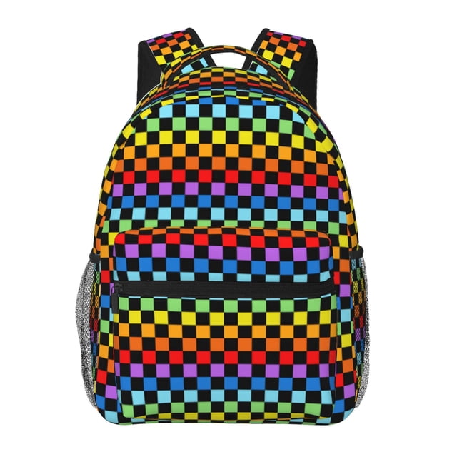 Balery Rainbow Chequerboard Mochila Escolar Impresa, Mochila Ligera para Viajes Casual, Mochila Duradera y Cómoda Multifuncional, Mochila para Laptop-One Size
