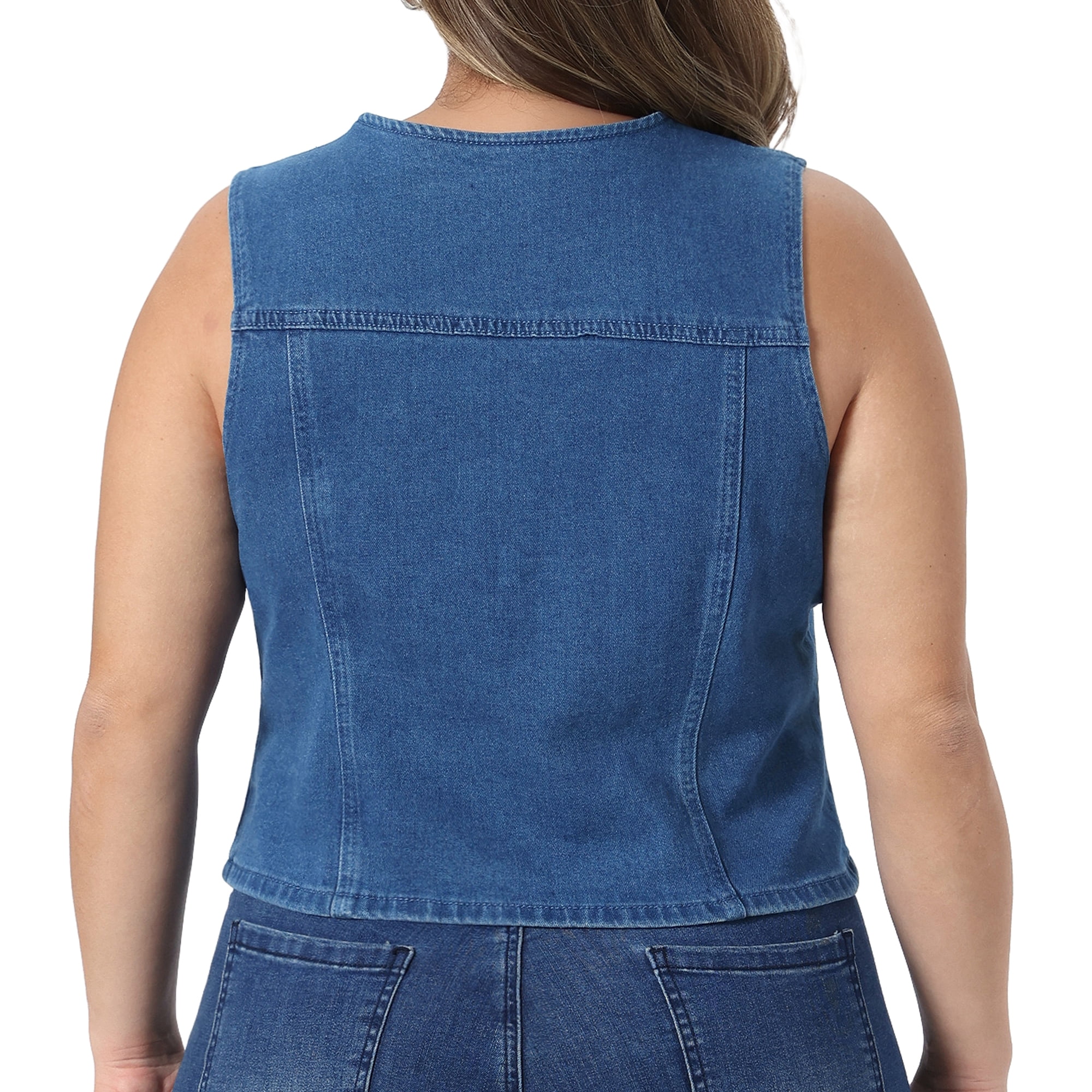 DARING DIVA Women's Plus Denim Vest Button Down Casual Sleeveless Jean Jacket 4X Blue