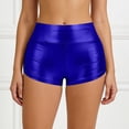 thumbnail image 2 of Arlun Women's Metallic Booty Shorts Shiny High Waisted Rave Bottoms for Dance Festival Stretchy Lifting Tight Shorts Fashion Solid Color Night out Party Hot Pants Blue XXL, 2 of 8