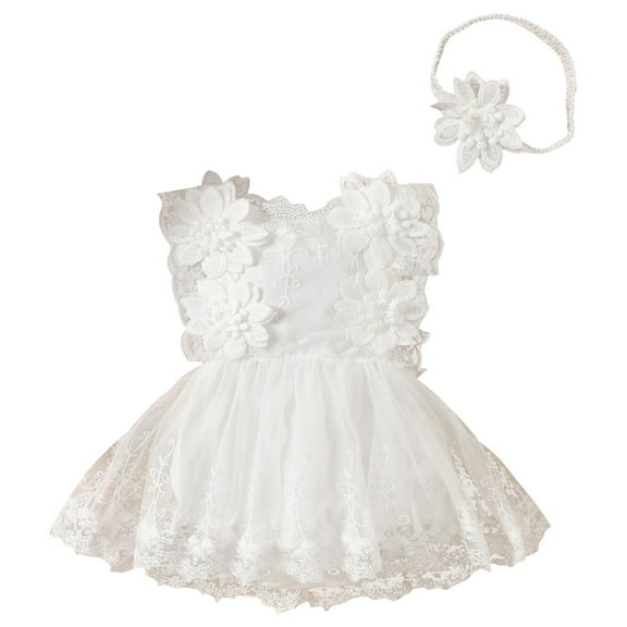 NOLDARES Baby Girl Bodysuit Soft Ruffle Dress, Newborn Sleeveless Clothes Jumpsuit, Flower Embroidery(White,0-3 Months)