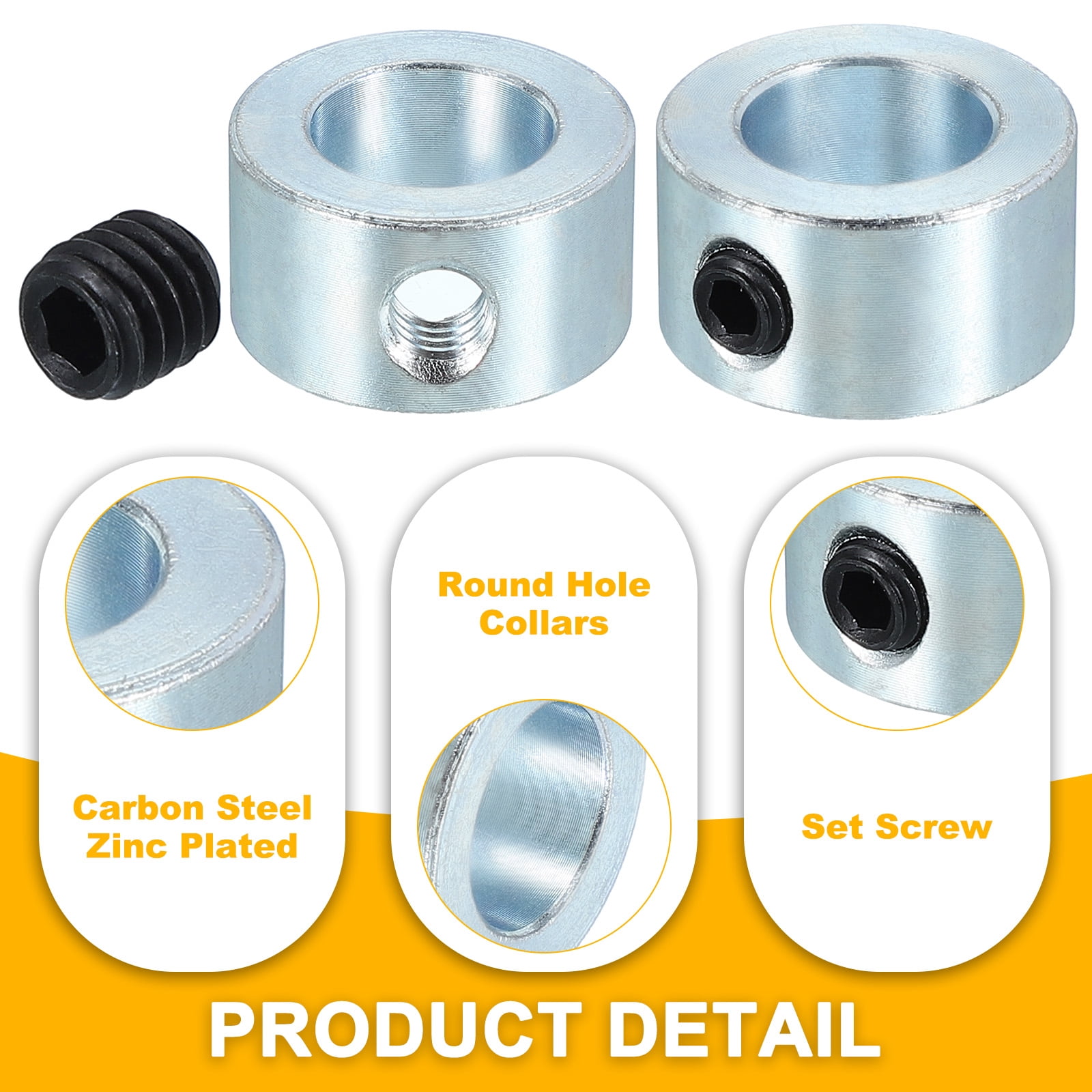 Uxcell Bore 1/4" Shaft Collar 1/2" OD 5/16" Width,Land Gear Stopper Wheel Collar with M4 Set Screw/Wrench,Silver 10Pcs