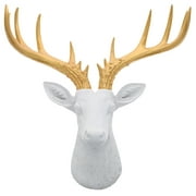 12 1/2" Faux White Deer Head / Golden Antlers Wall Decor - Modern Minimalism Taxidermy Art Sculpture