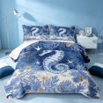 thumbnail image 2 of Erosebridal Ocean Seahorse Coral Bed Spread Queen, Sea Animal Queen Coverlet Set, Navy Reversible 3 Pieces, 1 Quilt and 2 Pillowcases, 2 of 7