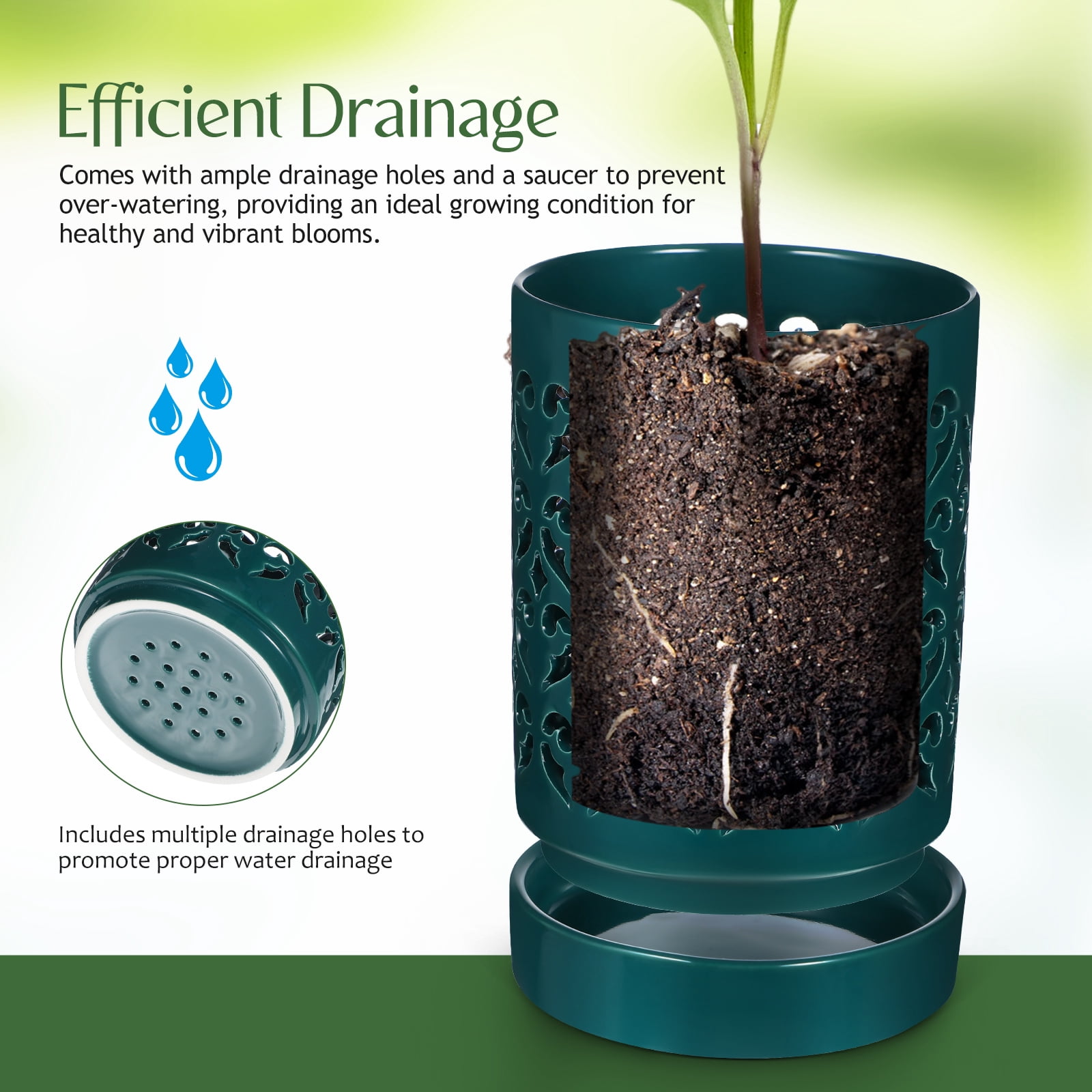 Orchid Pots 5 Inch - Ceramic Orchid Pot With Holes For Breathable Slotted Orchids Planter For Gardening (Green)