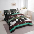 thumbnail image 3 of jejeloiu Geometric Stripes Pattern 7 Pieces Bedding Comforter Set,Cow Cattle Hide Full Bedding Set,Cyan Brown Lines Fitted Sheet Flat Sheet For Girls Kids,Microfiber Bedroom Decor Reversible, 3 of 8