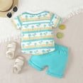 thumbnail image 4 of Teen Boy Clothes Baby Toddler Boys Set Child Kids Spring Summer Cotton Hawaii Printed Short Sleeved Casual 0 3 6 12 18 24 Months T-shirt with Elastic Waist Shorts Children Clothing 2-Piece, 4 of 6