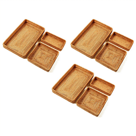 

Set of 9 Handmade Rattan Rectangle Serving Tray Wicker Serving Organizer Tabletop Fruit Platter
