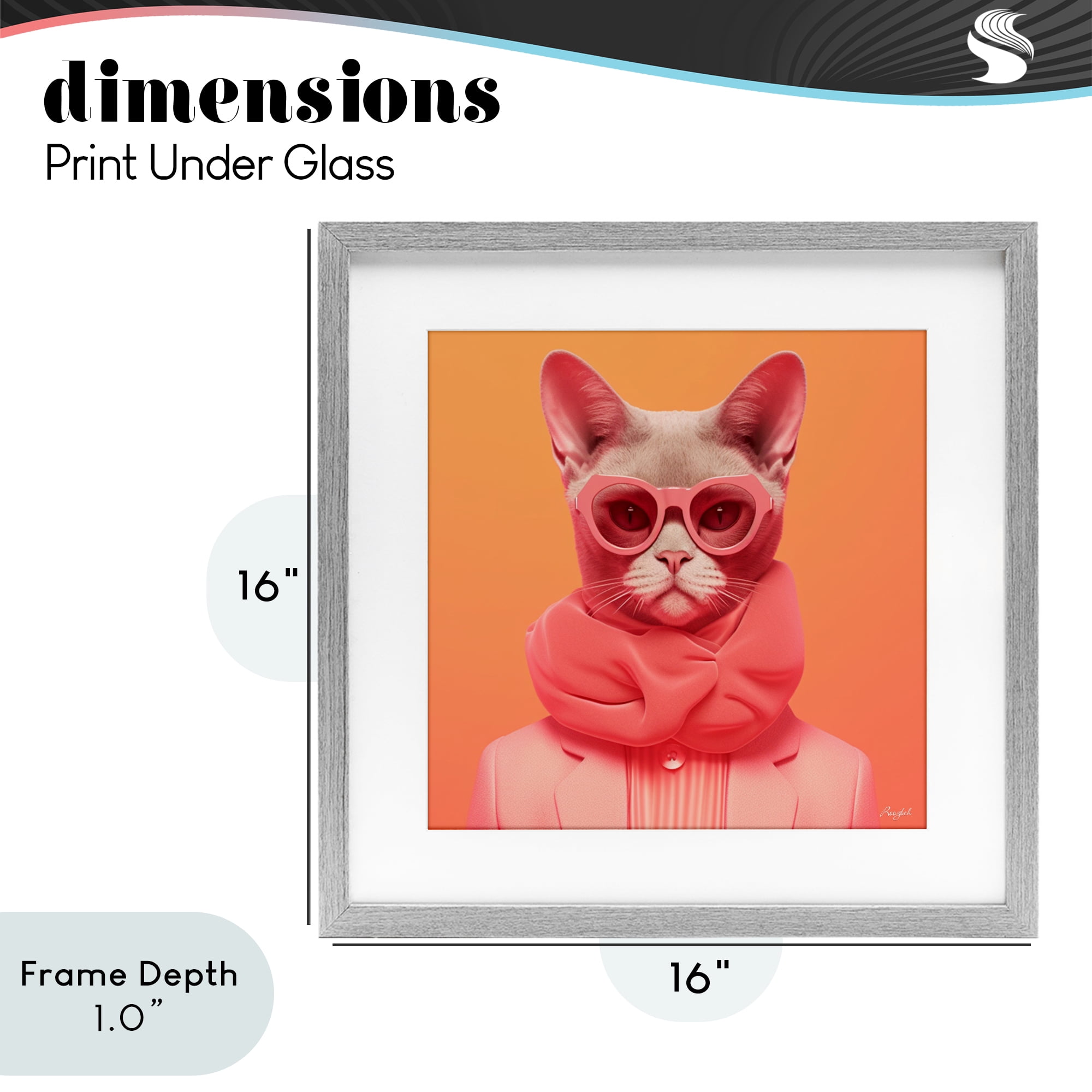 Stupell Industries Retro Glasses Cat on Orange Gray Framed Print Under Glass, design by Roozbeh