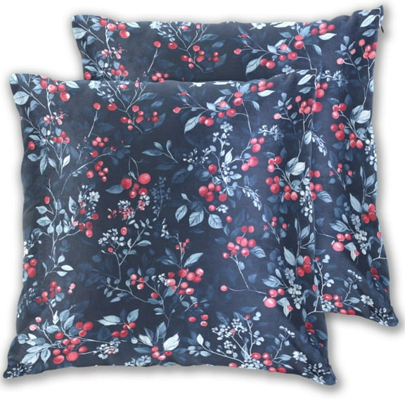 Berry and Leaf Throw Pillow Covers 16x16 Inch 2 Packs Decorative Square for Living Room Couch Bed Sofa