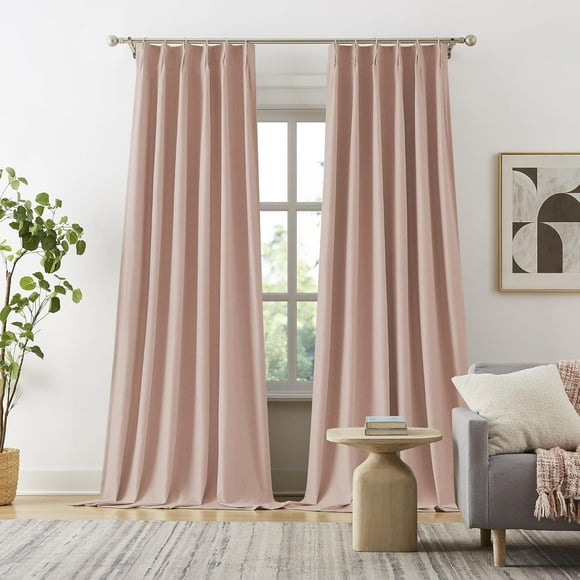 AIR-Pinch Pleated Full Blackout Curtains Custom Length 104 Inches Long Back Tab with Hooks - Thermal Insulated Curtains Panels for Living Room Nursery (40" Wx104 L Inch, 2 Panels,Baby Pink)