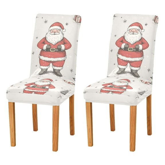 Yayeee 2 Pack Dining Chair Covers Stretch Parson Chairs Slipcovers Seat Protector, Beige Christmas Santa