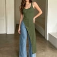 thumbnail image 4 of IUYRTFE Women's Square Neck Sleeveless Asymmetrical Hem Long Tank Top Slim Fit Casual Summer Tunic, 4 of 7