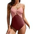 thumbnail image 1 of Charmo Maillots de Bain une Pièce pour Femmes à Blocs de Couleur Monokini à Col en V, 1 of 6