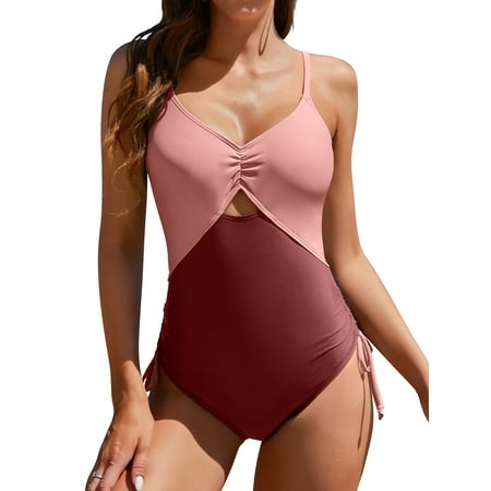 Charmo Womens Color Block One Piece Swimsuits V Neck Monokini Bathing Suits  