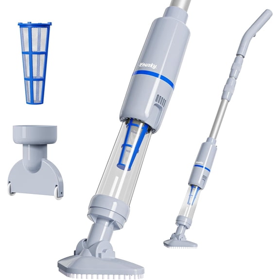 Handheld Spa Hot Tub Vacuum, Cordless Spa Vacuum Cleaner with 2 Brush Heads and Telescopic Pole, Up to 3 Hours of Runtime, Rechargeable Pool Vacuum