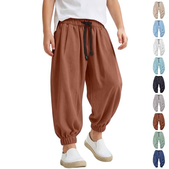 LYHaoo Boys Washed Crinkle Jogger Pants Loose Fit Casual Trousers For Kids Breathable Soft Elastic Waistband Streetwear School Pants for Boys(Black)