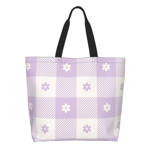 Disketp Floral Purple Buffalo Plaid Bolsa Tote Estampada para Mujer, Bolso de Hombro y de Mano para Compras y Viajes