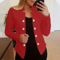 thumbnail image 2 of Pimfylm Women Sweater Blazer 3/4 Sleeve Cropped Cardigan Lightweight Notch Collar Knit Blazer Jacket Business Casual Red, M, 2 of 5