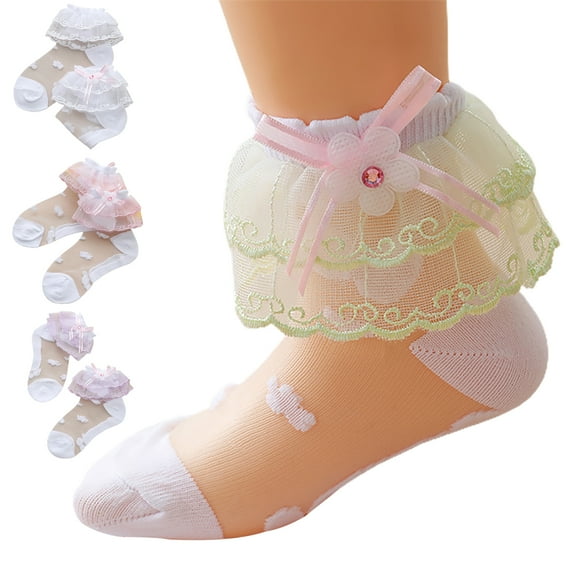 rygai 1 Pair Baby Socks Cute Comfortable Breathable Summer Outdoor Kids Lace Socks with Lace Bowknot Daily Wear,Green