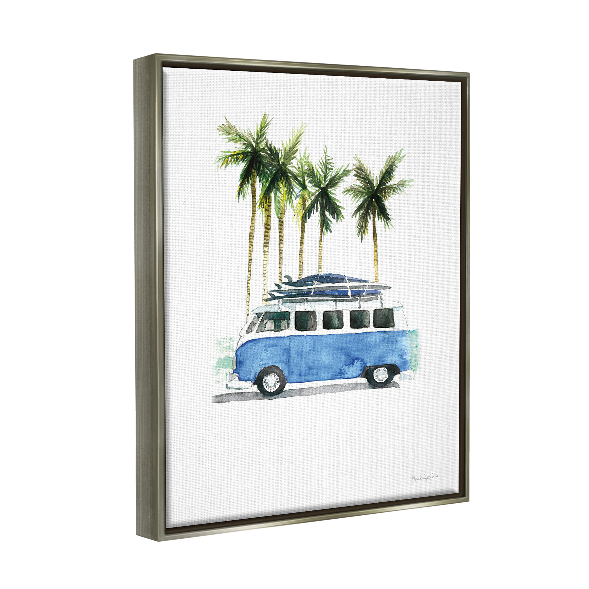 Stupell Industries Summer Minibus Vacation Transportation Painting Gray Floater Framed Art Print Wall Art, 17 x 21