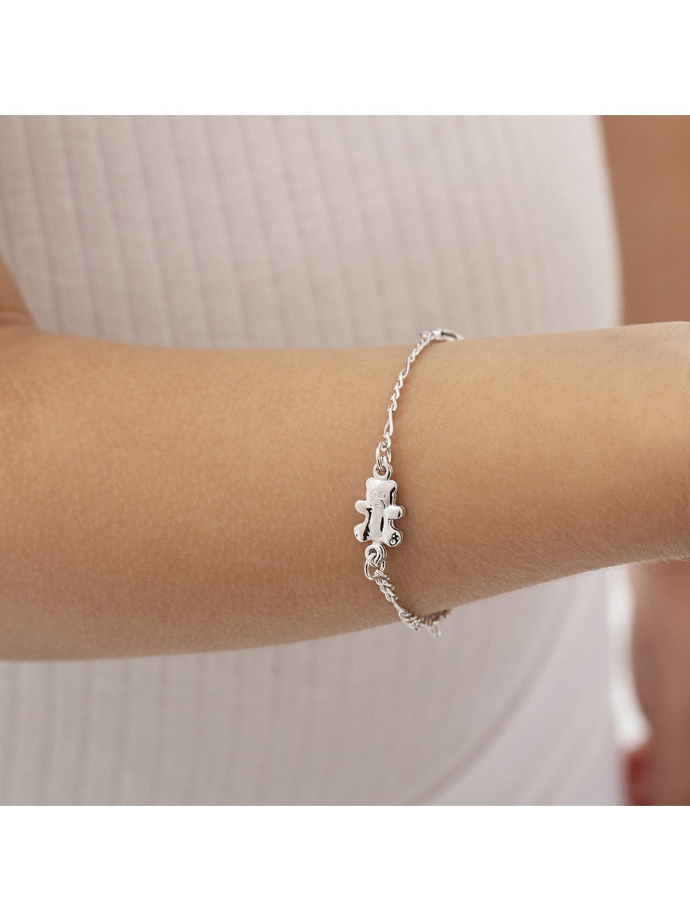925 Sterling Silver 5" Teddy Bear Identification Bracelet for Babies & Toddlers