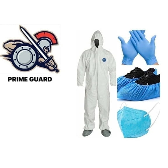 Prime Guard Disposable DuPont Tyvek Hazmat PPE Protective Coverall, S, M, L, XL, XXL, XXXL.