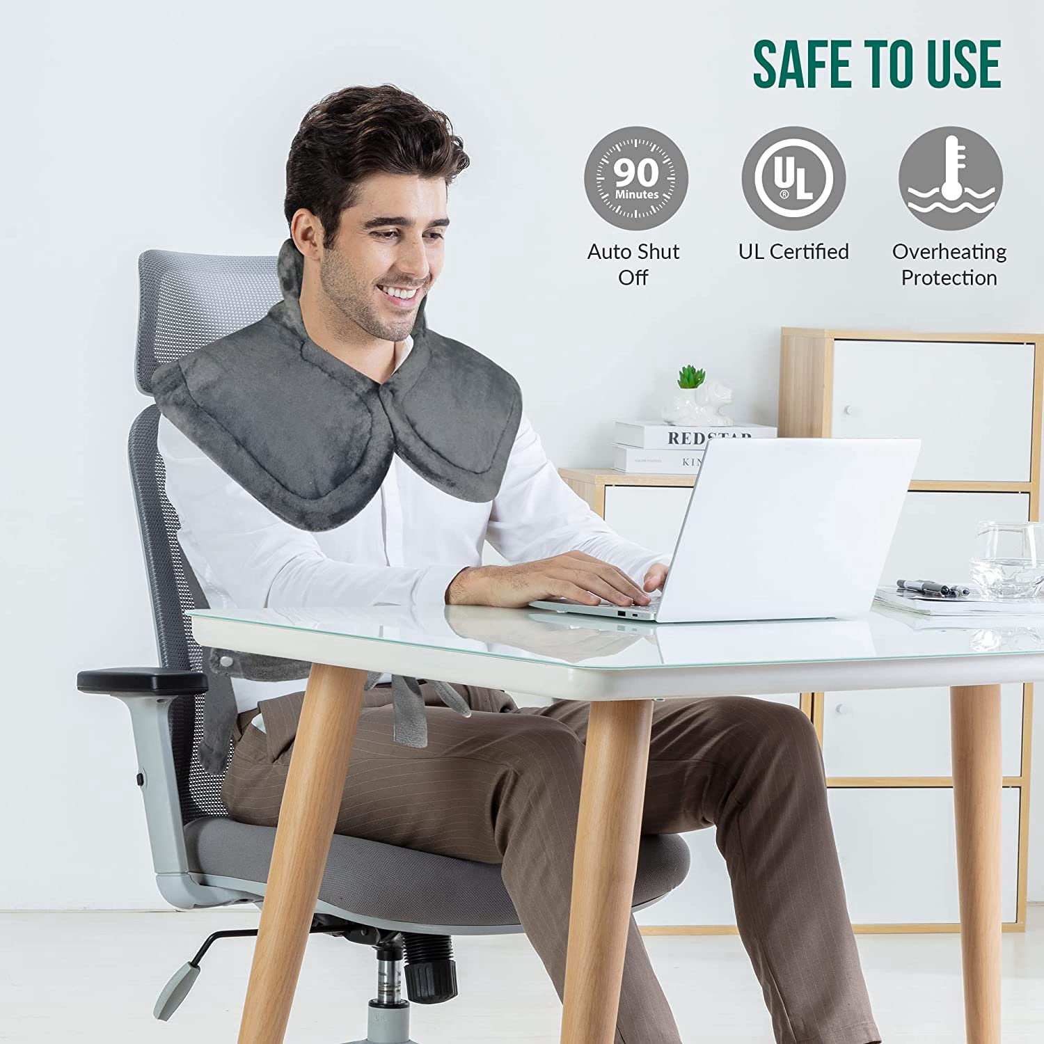 Snailax Heating Pad for Back Pain Relief, Electric Large Heat Pad for Neck and Shoulders, Weighted Wearable Heated Wrap