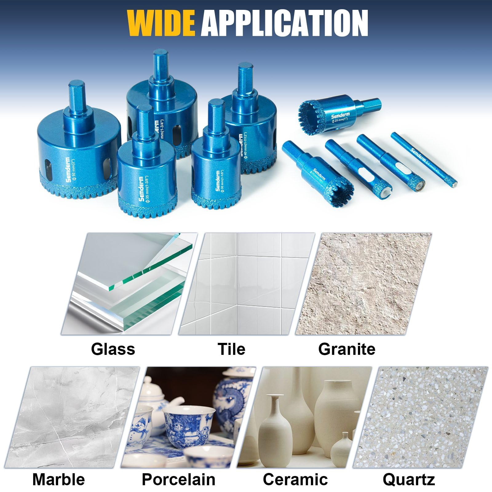 Diamond Hole Saw Kit Tile Hole Saw Kit 10 PCS Serrated Brazing Core Drill Bit Set with EVA Hole Saw Guide Jig Diamond Drill Bits for Porcelain Tile Glass Ceramic Stone Granite Marble