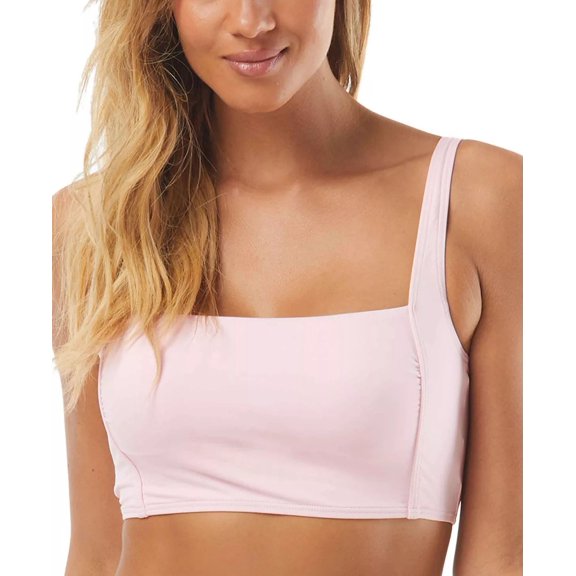 Carmen Marc Valvo PINK Square-Neck Twist-Back Cropped Swim Top, US X-Large