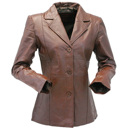 Brown Lightweight Women's 3 Button Leather Coat #