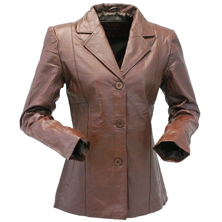 - Brown Lightweight Women's 3 Button Leather Coat # L31BTN