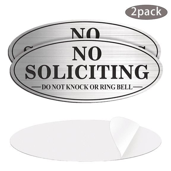WLGJL No Soliciting Sign, 2 Pack Self-Adhesive Aluminum Metal No Solitation Do Not Knock or Ring Bell Sign, 7.0 x 3.0 inches Fade Resistang Signs for Office and Home (Brushed Nickel/Black)
