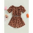 thumbnail image 4 of Bagilaanoe 2pcs Toddler Baby Girl Short Pants Set Heart Print Short Sleeve Off Shoulder Tops + Shorts with Belt 12M 18M 24M 3T 4T 5T Kids Casual Summer Outfits, 4 of 9