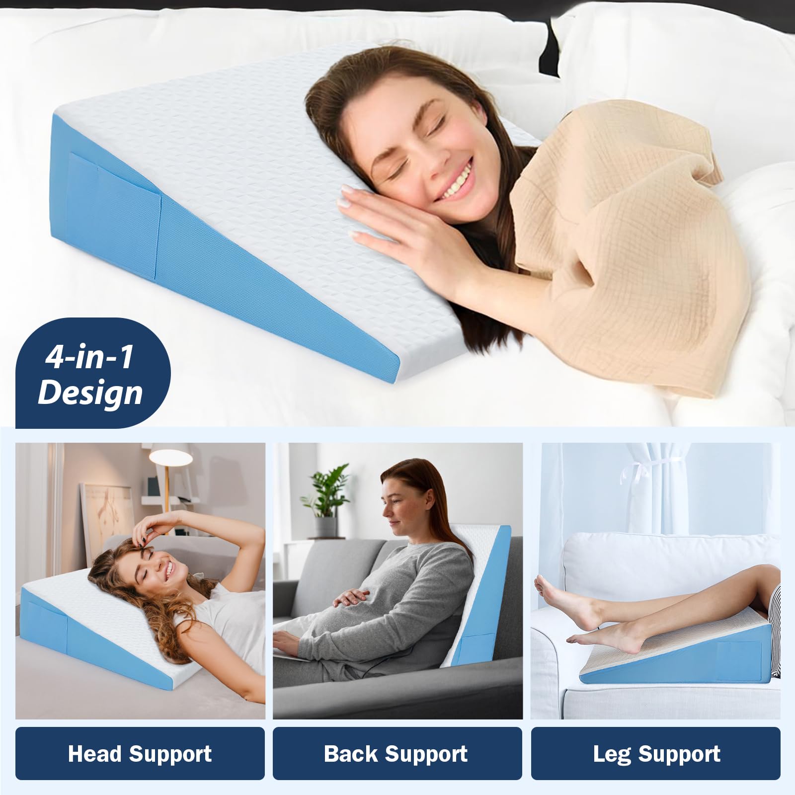 Wedge Pillow For Sleeping  12" Bed After Memory Foam Triangle Incline Support Leg Elevation