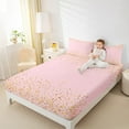 thumbnail image 5 of jejeloiu Diamond Queen Sheet Sets,Glitter Print Flat Sheet,Pink Gold Queen Fitted Sheet For Girls,Breathable Bedroom Decor,4-Piece, 5 of 7