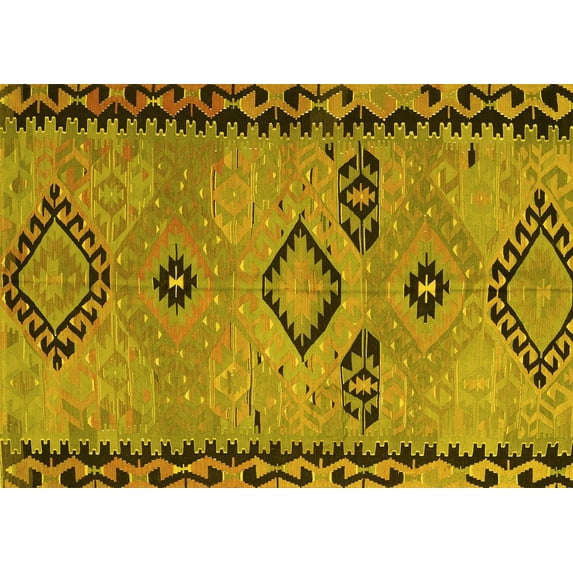 Ahgly Company Machine Washable Indoor Rectangle Abstract Yellow Contemporary Area Rugs, 2' x 3'