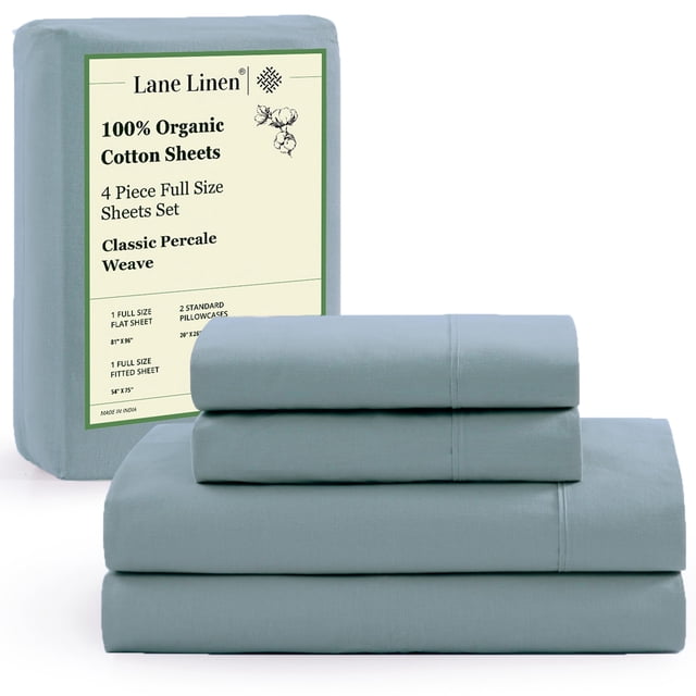 Juego de sábanas LANE LINEN, 100% algodón orgánico, tamaño completo, azul francés