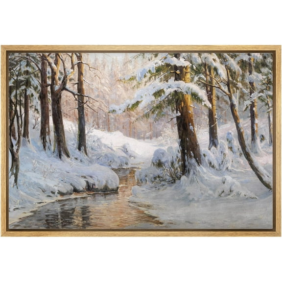 IDEA4WALL Framed Canvas Wall Art Frozen Tree Trunks & River in Winter Landscape Art Rustic Nature Wilderness Forest Scenery Print Relax/Calm for Living Room, Bedroom, Office - 24"x36" Natural
