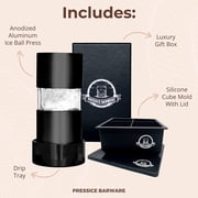 Pressice Barware Ice Ball Press - Perfect Spheres in Less Than a Minute - Includes Anodized Aluminum Ice Press, Drip Tray and Ice Mold - Made in the US (Ice Press, Black)